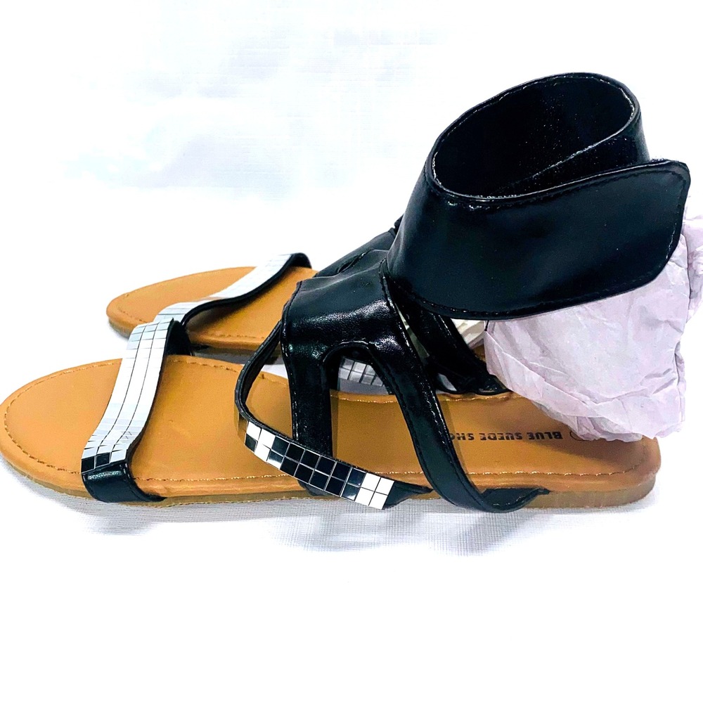Blue Suede‎ Shoes Black Gladiator Sandals Women's Size 7 Studded Ankle Strap